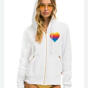 Aviator Nation Rainbow Heart Stitch Zip Hoodie With Pockets SOLD OUT